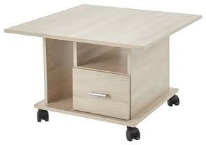 möbelando Couchtisch >Activo 1< in Sonoma Eiche, mit Schublade, 2 offenen Fächern, 4 Kunststoffrollen (2 feststellbar), dekorativer Oberfläche, zerlegt, funktional & mobil, 70x45x70cm (BxHxT)