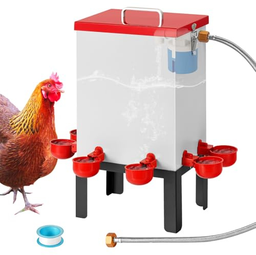 KHEARPSL 2,6 Gallonen Automatischer Hühnertränker Edelstahl Geflügel Wasserspender mit Ständer, Automatische Füllung Hühnerbewässerung Systerm