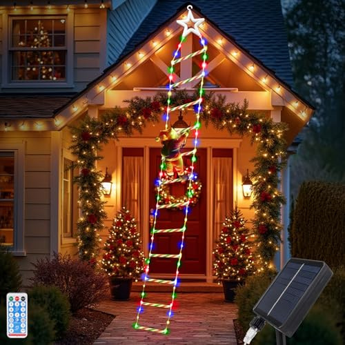 WoskjXas LED Weihnachtsmann Leiter Lichterkette 3 M 240 LED Solar Weihnachtsmann auf Leiter Lichterkette außen mit 8 Modi IP65 Wasserdicht für Innen Außen Wand Fenster Weihnachten Deko