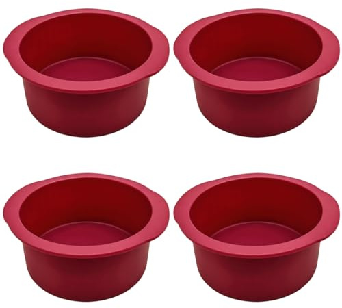 4 Stück 12 X 12.5 X 5 cm Silikon Kuchenform Rund, Silikonformen Backen, Antihaftbeschichtet Silikon Küchenform Backform für Herstellung von Kuchen, Käsekuchen, Pizza und Brot, Schnelle Freigabe