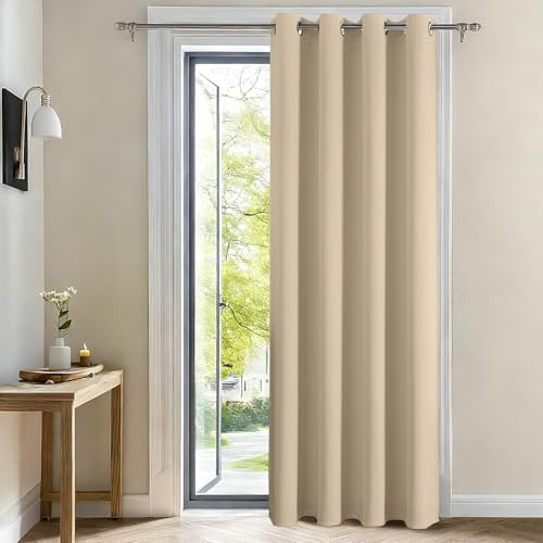 CUCRAF Verdunkelungsvorhang mit Ösen Blickdichte Vorhänge Hellbeige | 1 Stück H245 x B140 cm Thermovorhang Kälteschutz Gardinen Blickdicht Vorhang Hitzeschutz für Schlafzimmer und Wohnzimmer