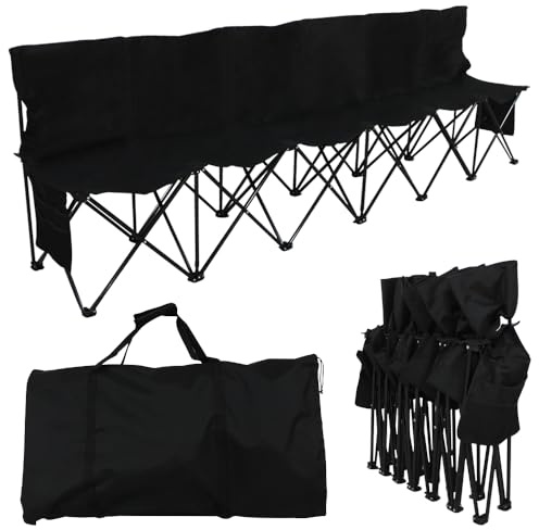 Yaheetech Tragbare Faltbank 6-Sitzer, Campingbank mit Tragetasche Fußball Sitzbank Klappbank Campingbankstühle für Outdoor, Kein Zusammenbau Nötig, Schwarz