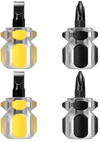 Mabor 4Pcs Stubby Screwdriver, Short Screwdriver with Flat Phillips Head | Mini Tiny Stubby Tools Sewing Notions for Sewing Machines, Black & Yellow