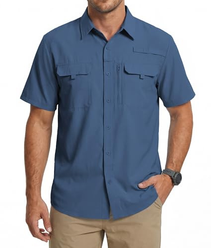 Men's UV Protection Short Sleeve Shirt UPF 50+ Cooling Quick Dry Hiking | Functional lightweight UV sun protection shirt offering breathable comfort for hiking, fishing, camping, and summer travel