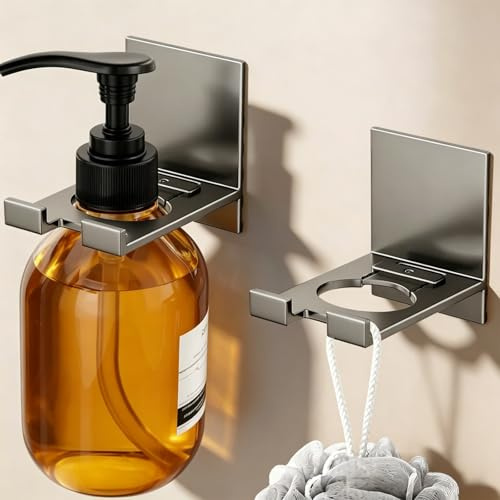 HECHKJ 2 Stück Seifenspender Wandmontage, 35 mm Seifenspender Halterung, Verstellbar Shampoo Halterung für Dusche, mit Haken, für Shampoo, Duschgel, Seife