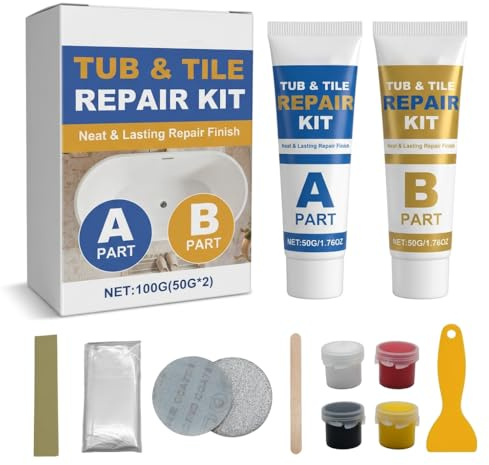 Professional Bath Repair Kit White for Porcelain Acrylic Enamel, for Holes | Complete Repair Solution, Waterproof, Strong Adhesion, Fixes Chips, Cracks & Holes, for Shower Tray & Tiles