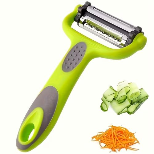 Potato Peeler + Micro-Serrated Veg Peeler + Julienne Slicer - 3 in 1 for Speed Peeling of Fruit & Vegetable -Stainless Steel, Non-Slip Grip, for Fruit Carrot Zucchini Cucumber Green