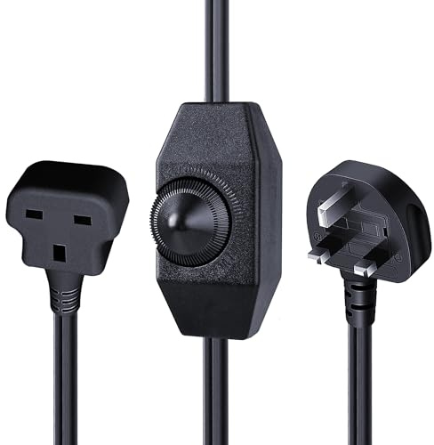 Black Extension Cord with Rotary Dimmer Switch, 1.5M （150cm） Lamp Dimmer, UK 3-Pin Plug for 250V 100W Dimmable LED/Halogen/Incandescent Lights