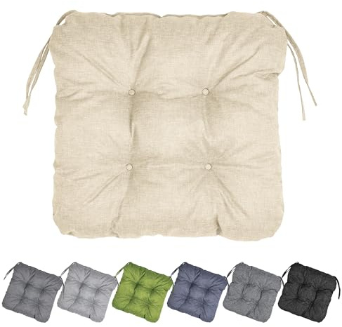 Garronda Stuhlkissen Sitzkissen Outdoor 40x40 cm Cappuccino GD-0221 | Ca. 6 cm dick, wasserabweisend, UV-beständig, mit Bändern, als Polsterauflage für Gartenstuhl, Sitzbank und Hollywoodschaukel