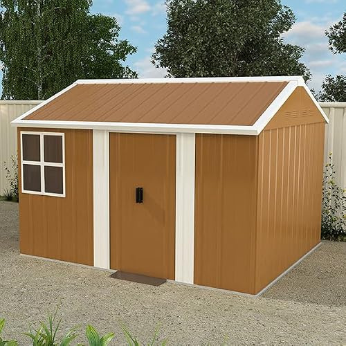 FammyLoft Gartenhaus Metall, 300 x 240 x 194cm, Garten Geräteschuppen Metall, Gerätehaus mit Fenstern, Gartenschrank Wasserdicht mit Verschließbarer Tür & Belüftung für Outdoor, Ohne Boden