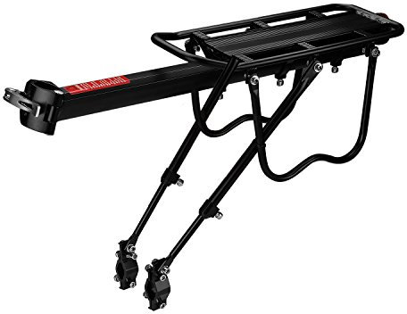 Flexzion Bike Rear Rack Mount - Bicycle Back Seat Pannier Luggage Backpack Cargo Basket Carrier Rack Adjustable Aluminum Alloy for Road MTB Mountain Folding Bike with Red Reflector 110Lb Capacity