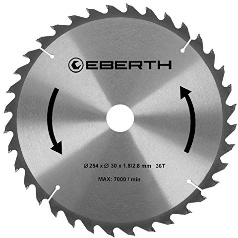 EBERTH Lame de Scie Circulaire en Acier avec Dents en Carbure pour la Coupe du Bois (Diamètre 254mm, Alésage 30mm, Épaisseur de la Lame 1.8mm, Largeur de Coupe 2.8mm, 36 Dents, RPM Max. 7000)