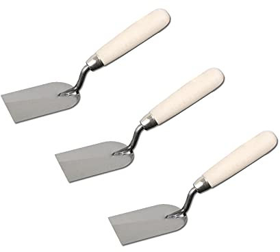 3er Set DEWEPRO Gipserspachtel - Stuckateurspachtel - Spachtelkelle - Breite: 60mm - Stuckateurkelle - Stahlblatt mit voll verschweißter und extra stabiler Stütze (Schmiermännchen) - Holzgriff