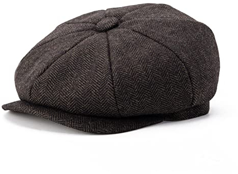BOTVELA Herren 8 Panel Fischgräten-Tweed Schiebermütze aus Wollmischung | Tweed-Stoff, Fischgrätenstruktur, klassischer Cabbie-Stil für Reisen, Autofahren, Vintage-Alltagskleidung