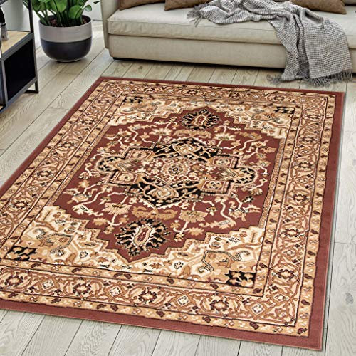 Carpeto Rugs Teppich Orientalisch Braun Klassisch Muster Kurzflor Öko-Tex Wohnzimmer 120 x 170 cm
