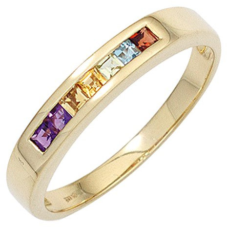 Jobo Damen-Ring aus 585 Gold Amethyst Blautopas Citrin Granat Peridot Größe 54