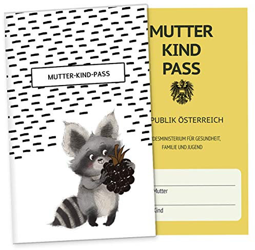 OLGS Mutter-Kind-Passhülle Österreich, Baby Schwangerschaftsgeschenk Mukipasshülle - Schutzhülle für den Muki-Pass, Waschbär