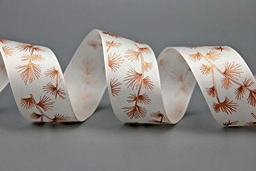 finemark 20 m x 25 mm Dekoband TANNENZWEIG Weiss Kupfer Schleifenband Geschenkband Herbst Deko Weihnachten Bronze
