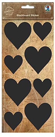 Ursus 41010001 - Blackboard Sticker, Herz, matt schwarz, selbstklebend, beschreibbar mit Kreide, Speckstein und Buntstiften, abwaschbar, 2 Stickerbogen ca. 12 x 36 cm