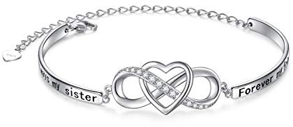 Sterling Silber Always My Sister, Forever My friend Inspirierend Verstellbar Unendlichkeit Armband Freundschaftsschmuck für Damen Frauen Mädchen Schwester Mutter Tochter (Sister Heart Infinity)