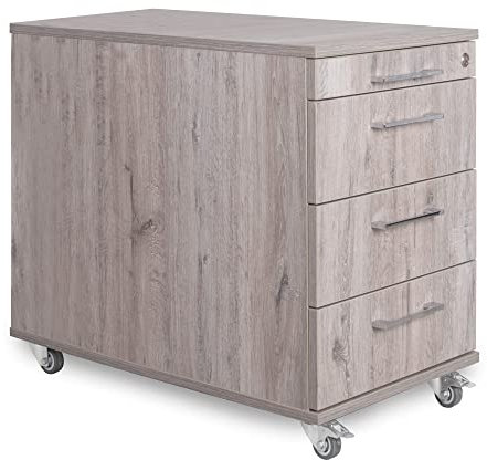 goodsforbusiness GmbH Büro Rollcontainer 80cm 3 Schubladen, 1 Materialauszug, abschließbar 65x43x80cm Eiche Modern