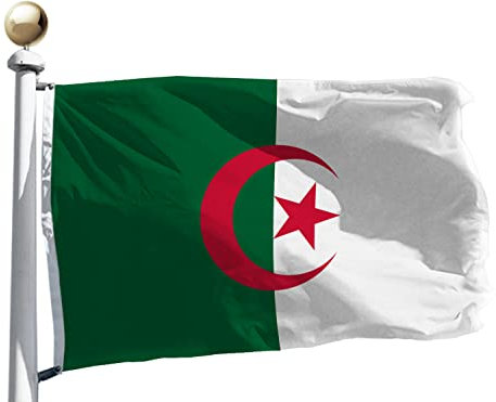 Algerien-Flagge, 90 x 152 cm, für den Außenbereich, mittelgroß, beidseitig bedruckt, Segeltuchkopf und doppelt genäht, Messingösen für einfaches Aufstellen, algerische Flaggen