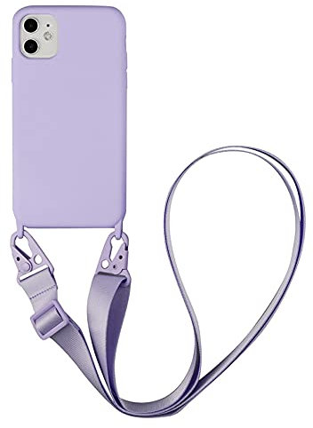 Emlivi Schutzhülle kompatibel mit iPhone 11 Pro Max, Halskette für Handyhüllen, dünn, stoßfest, verstellbar, Lanyard, Silikon, mit Kordel, TPU, Cover für iPhone 11 Pro Max – Lavendel
