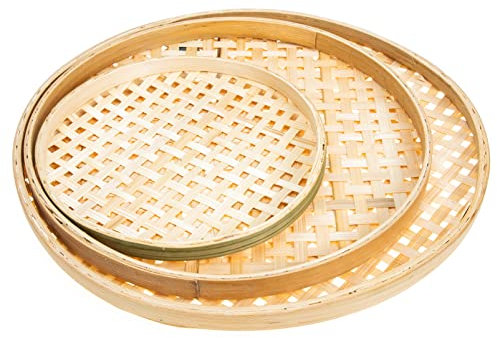Zerodeko 3 Piezas Tamiz De Bambú Colador De Comida Para Fregadero Bandeja Tejida Colador De Malla Multifunción Bandeja De Madera Para Servir Cesta Tejido De Bambú Artesanía