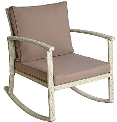 ESTEXO Polyrattan Schaukelstuhl Relaxsessel Schwingsessel Schwingstuhl mit Kissen Rattanschaukelstuhl Gartensessel Gartenstuhl Beige