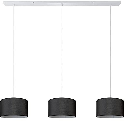 Paco Home Pendellampe Wohnzimmer Deckenlampe Esstischlampe Stoff Lampenschirm Esszimmer Modern Einfarbig Rund E27 Skandi, Farbe:Schwarz (Ø28cm), Leuchtenart/Farbe:Pendelleuchte-Weiß - Typ 2