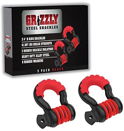 Lot de 2 manilles à Anneau en D de 1,9 cm – Robustes avec Protection de Manille et rondelles – Idéales pour Jeep, VTT, camions à Utiliser avec des Sangles de récupération, de remorquage et