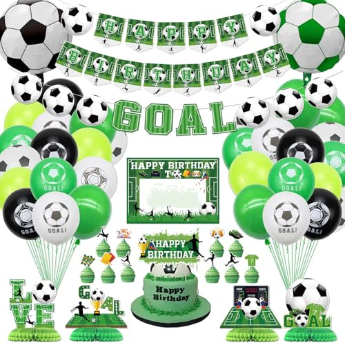 Football Birthday Party Supplies - Including HAPPY BIRTHDAY Banner, Football Element Bunting, Centerpieces, DIY Name Hanging Sign, Cake Toppers, Balloons, for Football Party Decorations