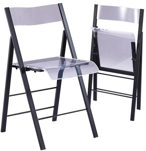 ISL Furnishings Kasper Flex Moderne Acryl-Klappstühle - Faltbarer transparenter klarer Lucite Stuhl mit verchromtem Stahlrahmen für drinnen, draußen, Esszimmer, Schreibtisch, Büro, Schminktisch -