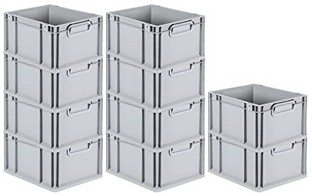PROREGAL SparSet 10x Eurobox NextGen Grip | HxBxT 22x30x40cm | 20 Liter | Griffe geschlossen | Grau | Eurobehälter, Transportbox, Transportbehälter, Stapelbehälter