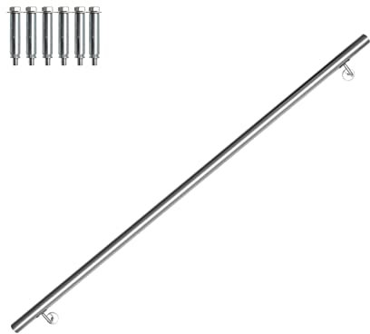 Vigevee Pasamanos de acero inoxidable, Barandilla Manos para escaleras, Baranda Montaje Soporte en Pared Barandilla Interior Exterior, Incluye soporte de pared y tapas de extremos, 140 cm
