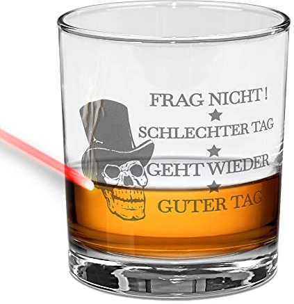 PR Print Royal Whiskyglas mit Gravur und Totenkopf Motiv - Guter Tag, schlechter Tag, frag Nicht! - Whisky graviert Tumbler, Lustiges Geschenk für Männer zum Geburtstag, Weihnachten | 315 ml, Gravur