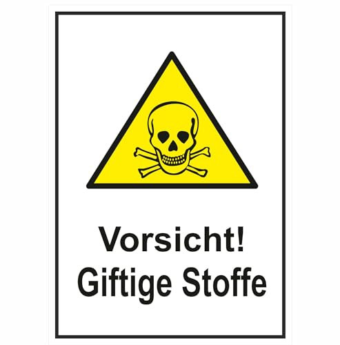 INDIGOS UG - Aluverbundplatte Schild 3mm - Vorsicht! Giftige Stoffe Warnschild - 13,10x18,50 cm - Warnung - Sicherheit - Hotel, Firma, Haus