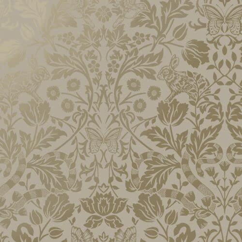 SOPHIE LAURENCE Neutral Metallic Shimmer Mirror Floral Leaves Woodland Animals Birds Damask Feature Wallpaper