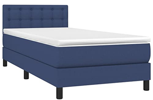 vidaXL Boxspringbett mit Matratze Blau 90x200 cm Stoff