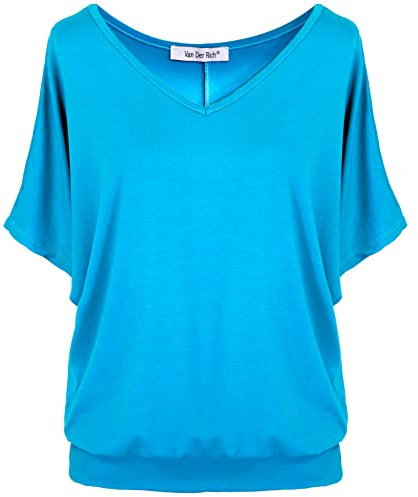 Van Der Rich ® - T-Shirt Manches Courtes Uni Basique Top - Femme (Turquoise, M)