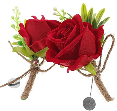 FOMIYES 2 Pièces Rouge Rose Boutonnières Marié Fleur avec Broche Costume Corsage pour Hommes Mariage Fête Bal Décoration