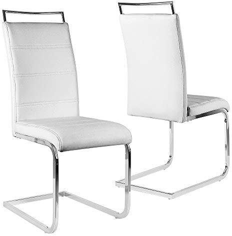 KEVO Juego de 2 sillas de comedor o cocina con asiento acolchado y base cromada, silla Cantilever juego de 2 sillas, probado por SGS(4 celdas blanco), 2 unidades