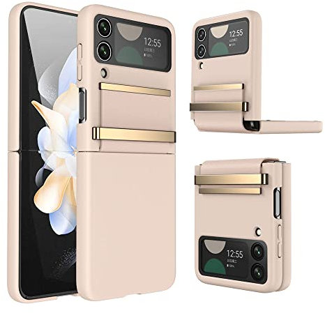 TECHGEAR for Samsung Galaxy Z Flip 4 Screen Protector Case, Z Flip 4 Case with Stylish Leather Hinge & Metal Trim, Hard PC Shockproof [Screen Protector] Case for Samsung Z Flip4, Pink