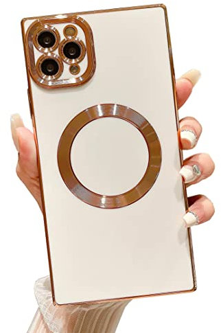 Owncase for iPhone 11 Pro Max Case Magnetic, Compatible with Magsafe, Full Camera Lens Protection & Electroplate Reinforced Corners Shockproof Soft TPU Edge Case for iPhone 11 Pro Max, White