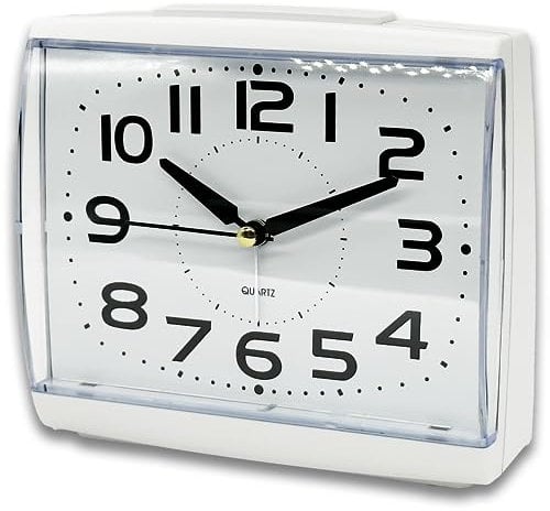 A5 - Silent Non-Ticking Bedside Alarm Clock, Large Size, Analogue Clock with Nightlight, Snooze, Battery Powered, Artdeco Designed suits any decoration. Best for Elderly, Kids and Children (WHITE)