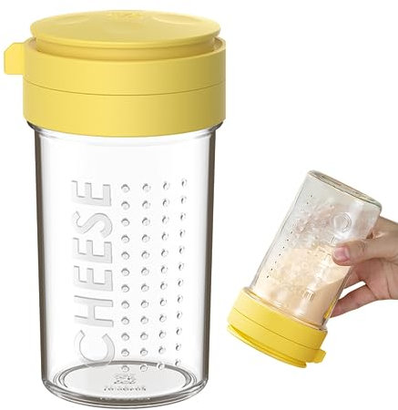 12-Ounce Glass Parmesan Cheese Shaker with Airtight Lid - Anti-Clogging Dispenser for Grated Cheese, Sugar, Matcha & Spices