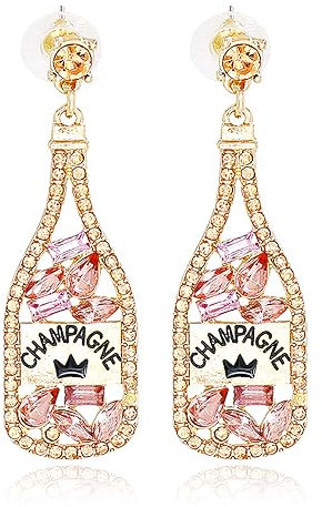 Champagner-Ohrringe für Frauen - Perlenbesetzte Flasche, Margarita, Tequila, Kristallweinglas - Hängende Party-Schmuck Geschenke (H)