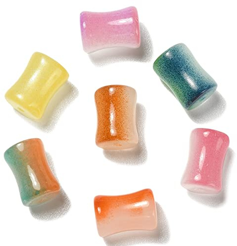 Stiesy Lot de 100 perles en verre de bambou à facettes faites à la main de couleurs mélangées pour la fabrication de bijoux, perles en verre en forme de tube avec espaceur en colonne - 100 pièces