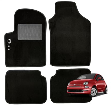 SERIE 4 TAPPETI - TAPPETINI IN MOQUETTE NERI PER 500 DAL 2007 AL 2012 con battitacco Cucito e Striscia Antiscivolo