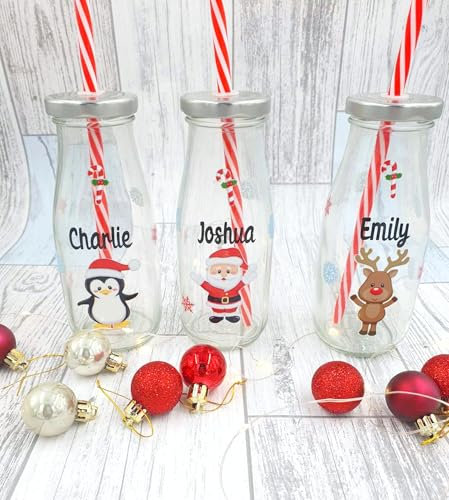 Personalized Christmas Milk Bottle with Name - Reindeer, Penguin, or Santa Design - Personalised - Stocking Filler